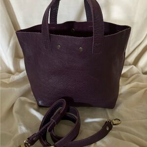 Portland Leather Goods Small Tote in Plum | Crossbody Strap | Genuine Leather
